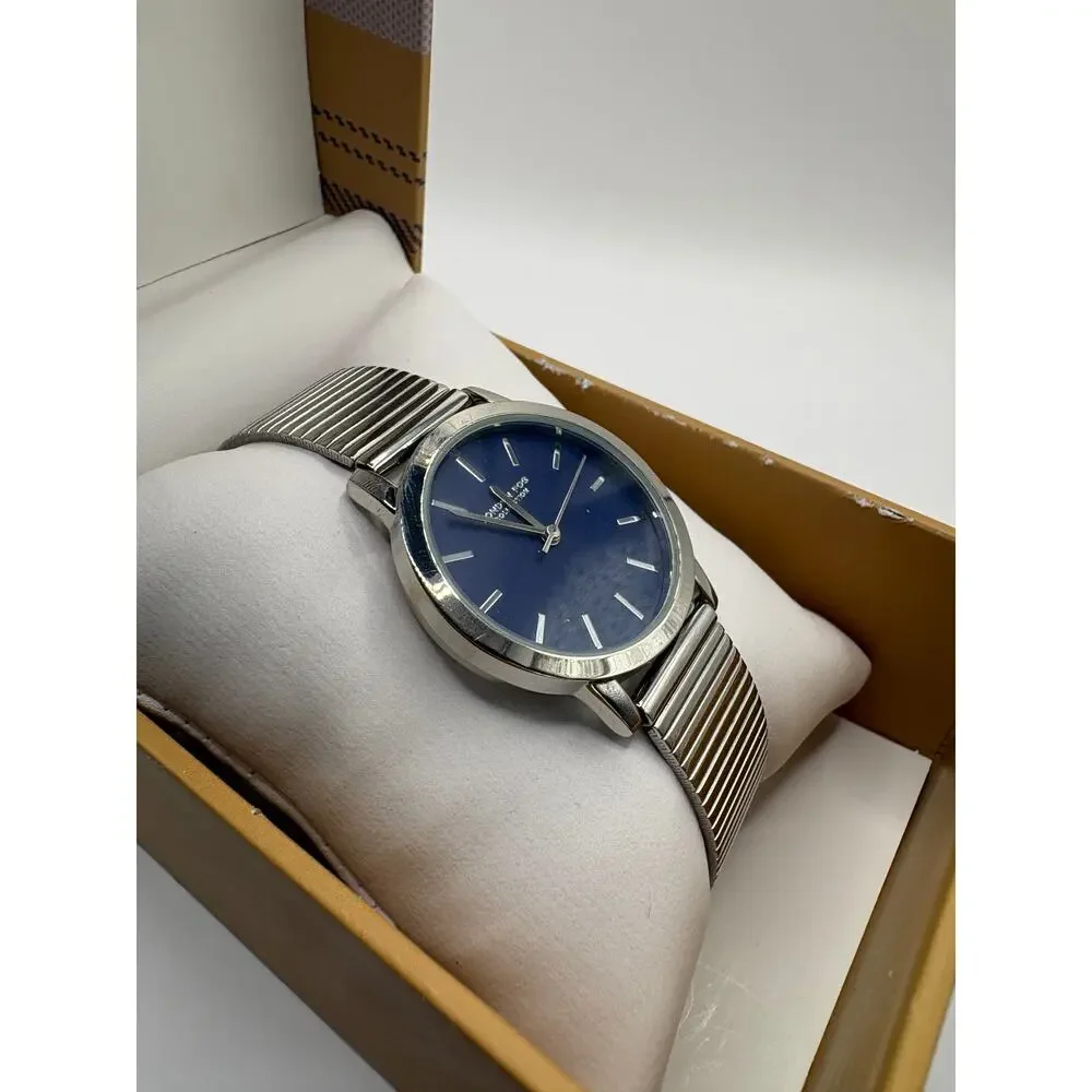 London Fog Collection Men Watch Blue Dial Silver Expansion Bracelet Blue